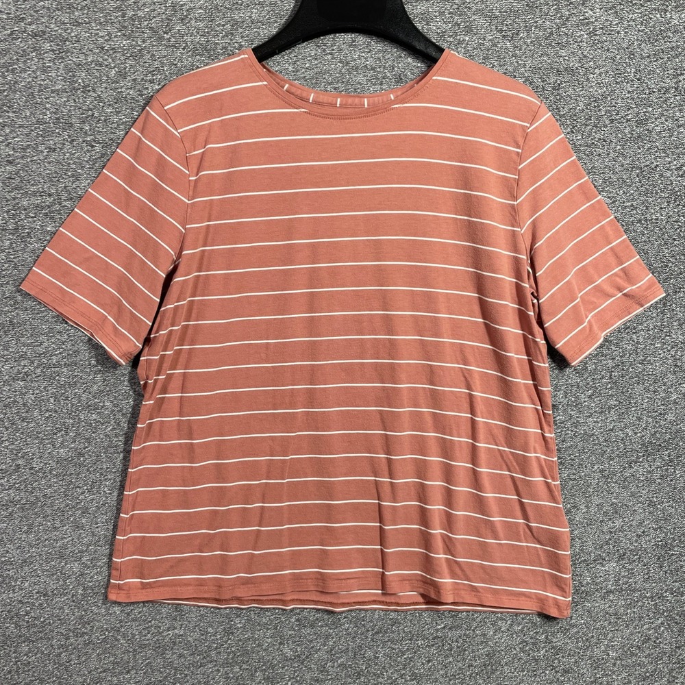 Garnet Hill Shirt Striped Organic Pima Cotton Tencel Tee Orange White Large